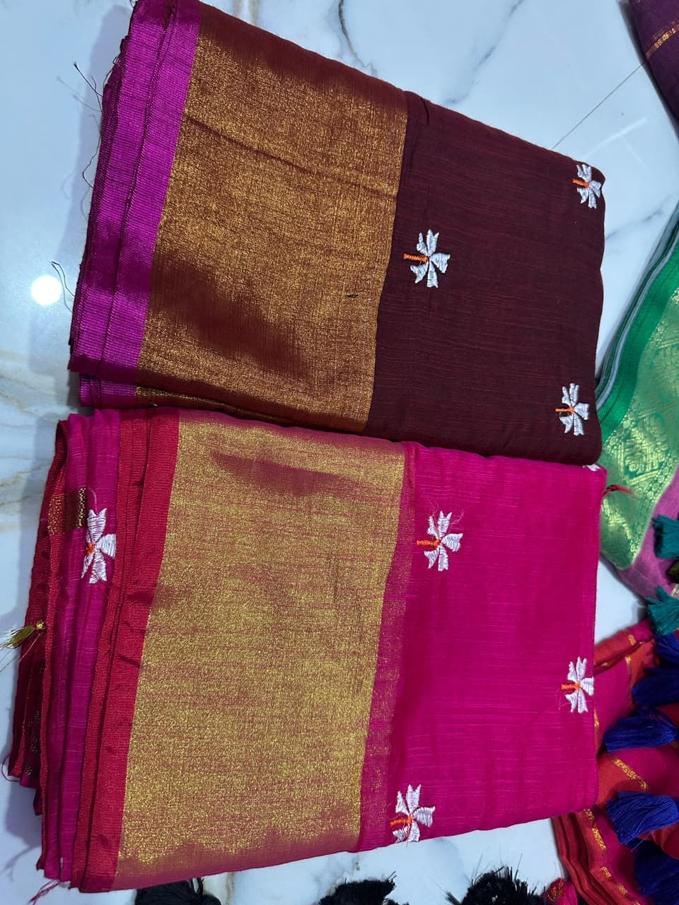 Shivali Golden Jasmine Embroidered Pure Mul Cotton Saree