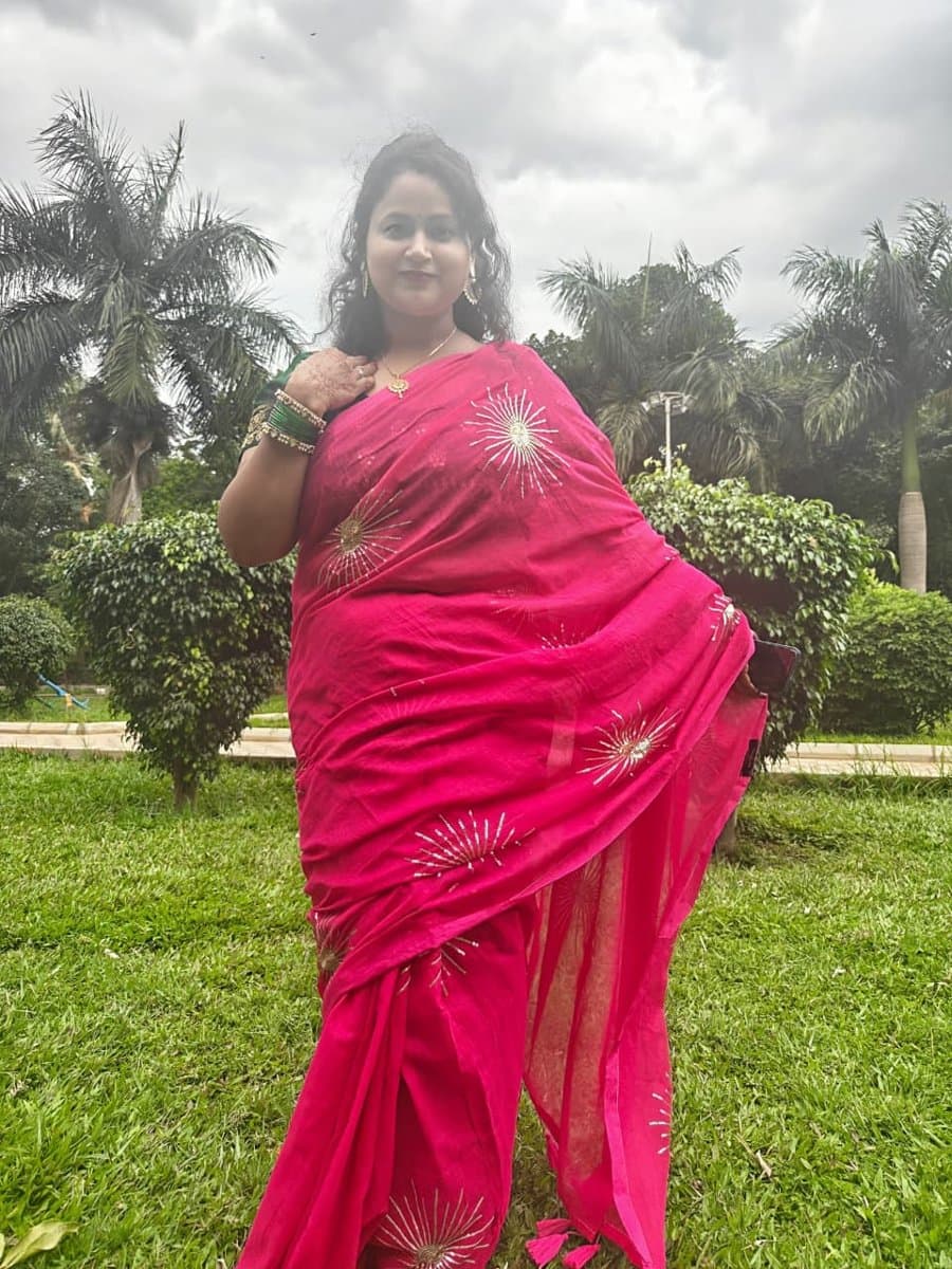 Pink Sunburst Embroidered Saree