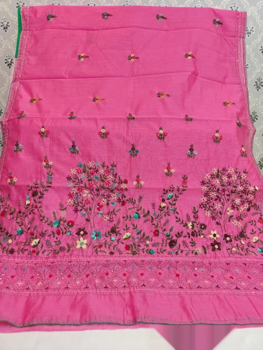 Pink Tree Embroidered Saree