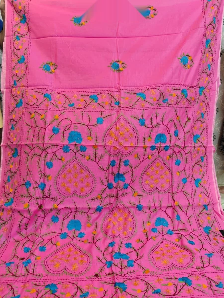 Pink Heart Embroidered Saree