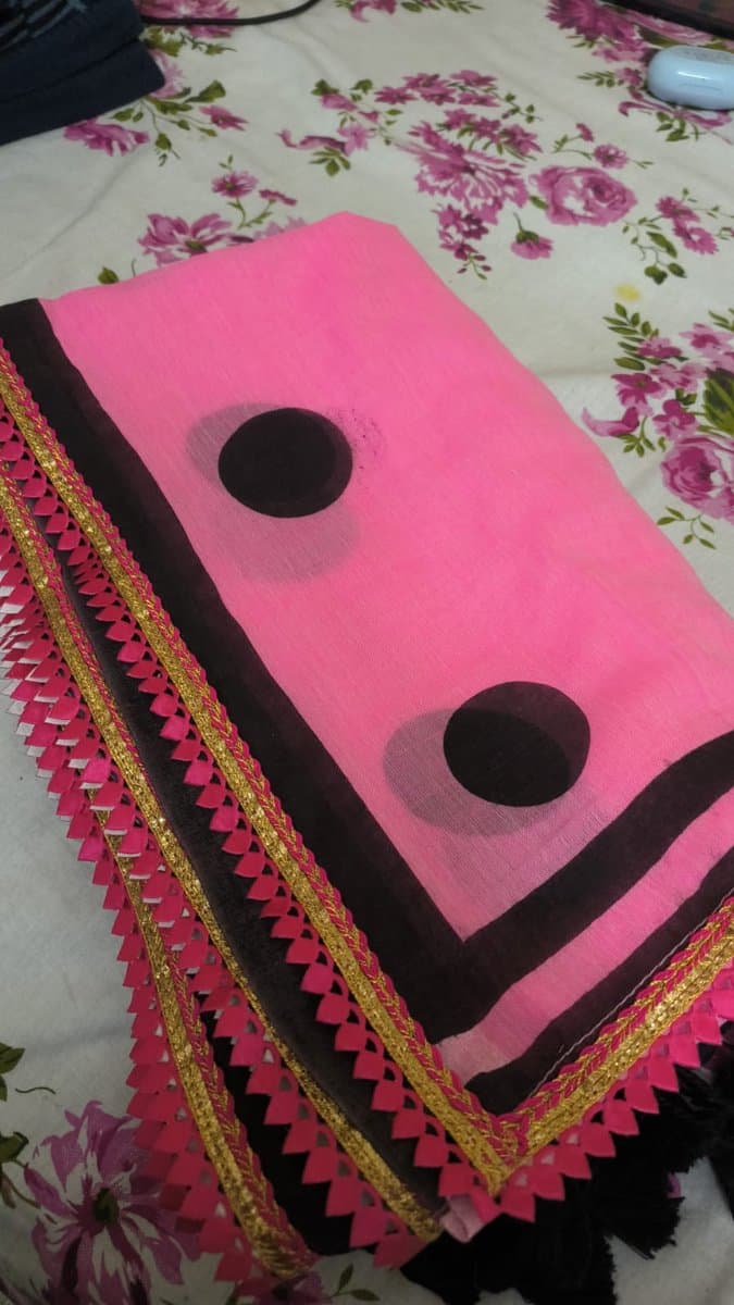 Pink Black Dot Printed Saree