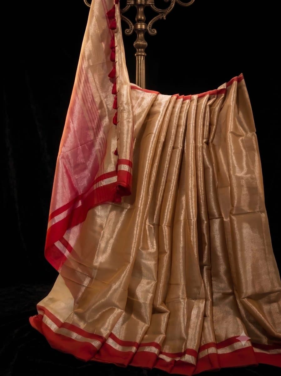 Gold Tissue Saree with Red Border