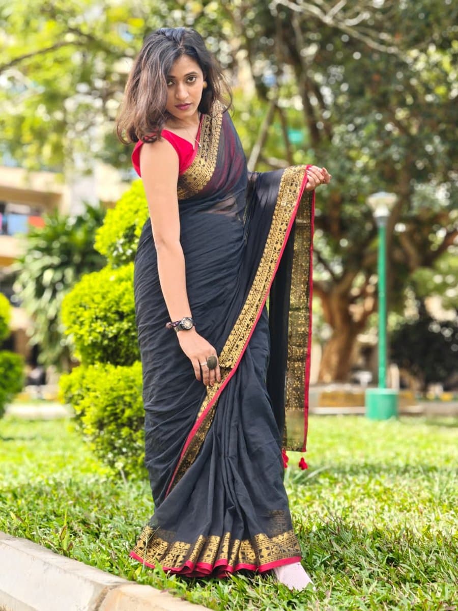 Black Saree with Gold Border