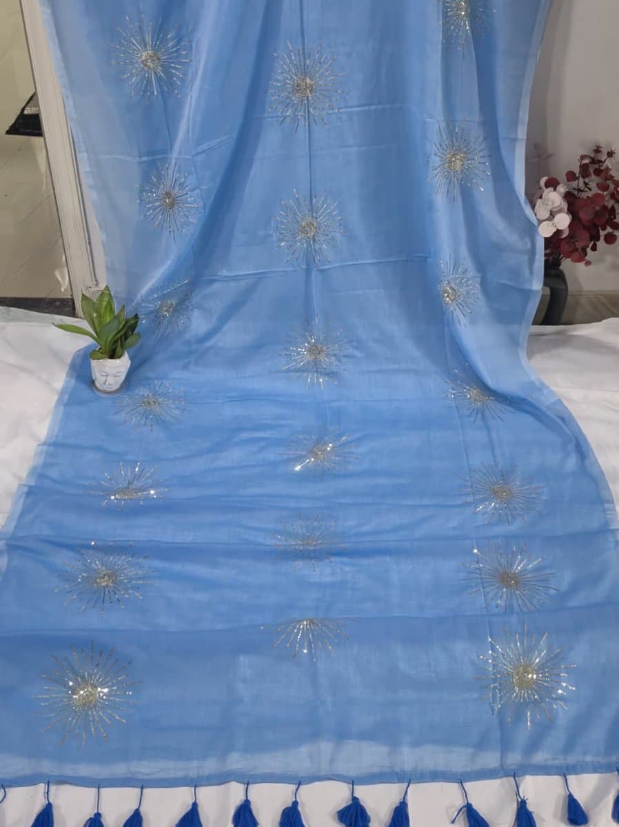Sky Blue Sunburst Embroidered Saree